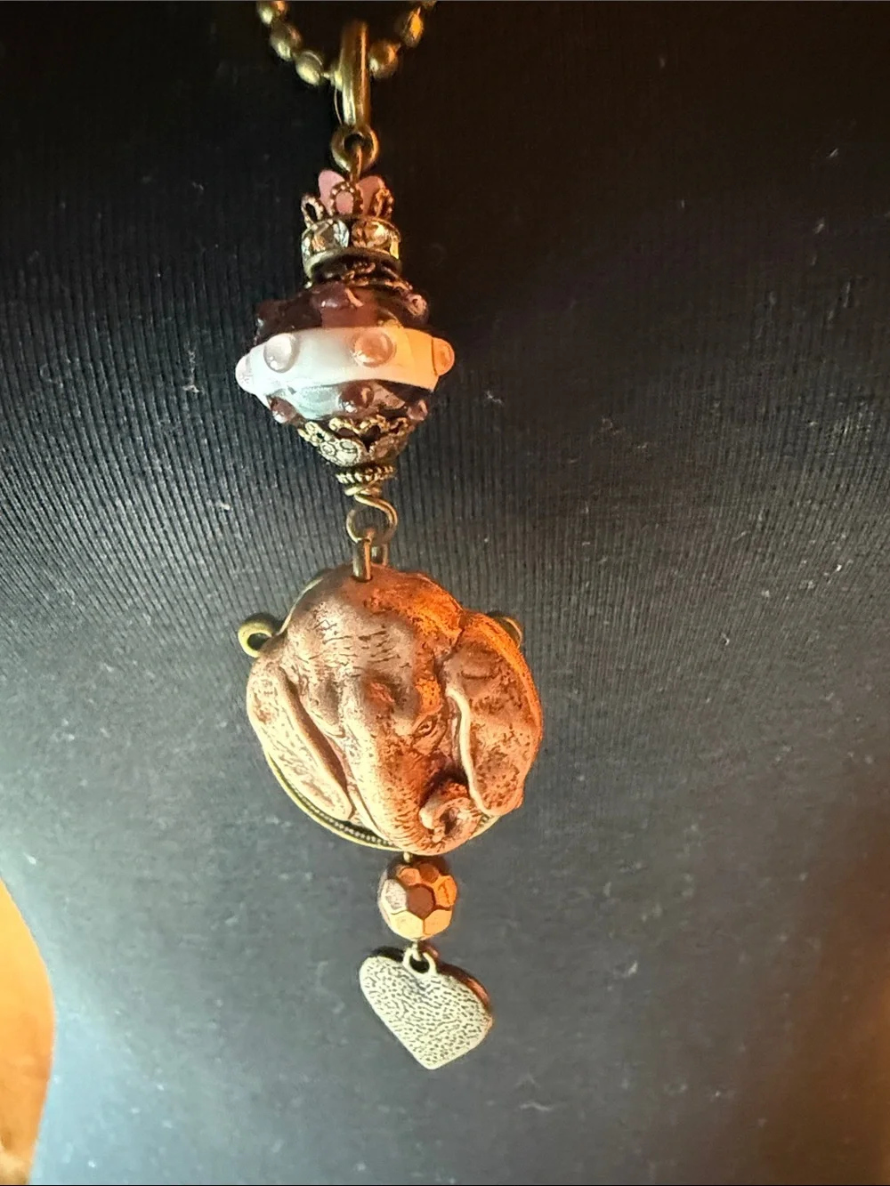 Handcrafted Copper Elephant Pendant 26” Necklace in Bronze and Pink
